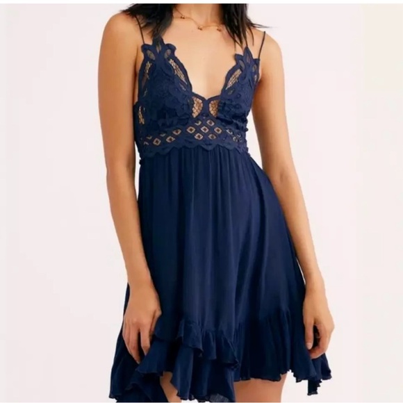 Free People Dresses & Skirts - Free People Adella Slip Dress Navy Blue Size Medium